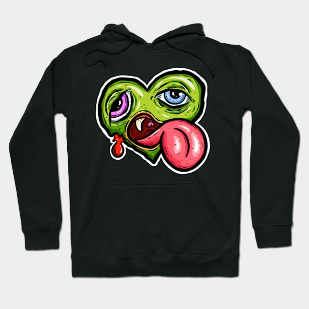 Zombie Heart Bug Tongue Green Valentines Hoodie by Squeeb Creative